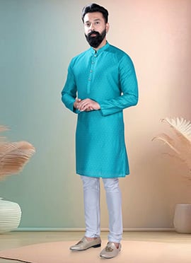Blue Cotton Chanderi Butti Kurta Pyjama
