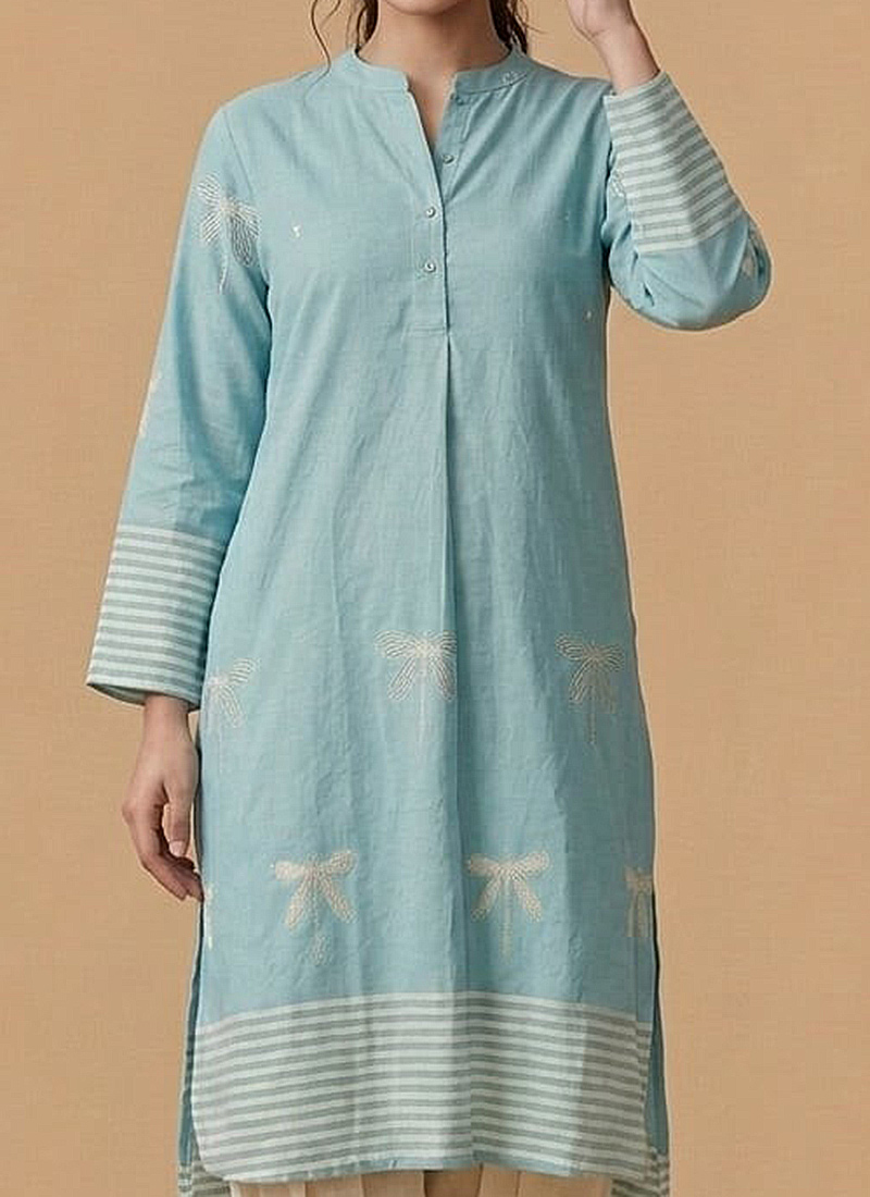 Blue Cotton Embroidered Fabric Blue Cotton Embroidered Fabric