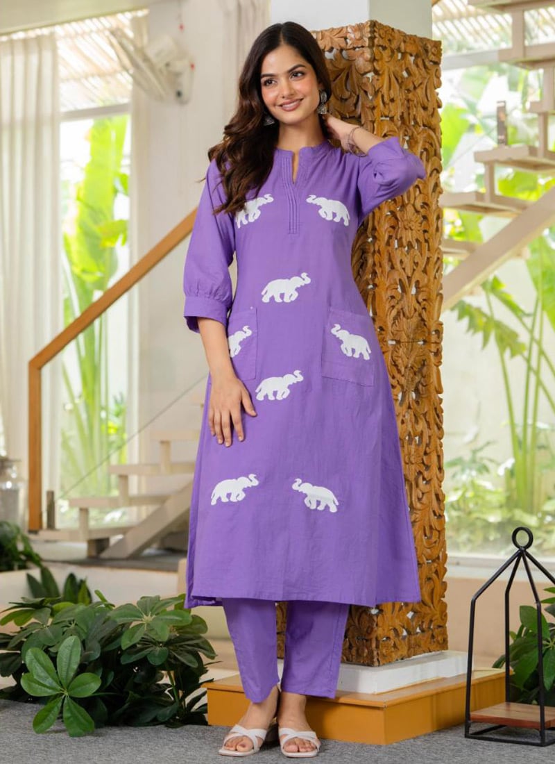Blue Cotton Embroidered Kurta Straight Pant Set After Six Wear