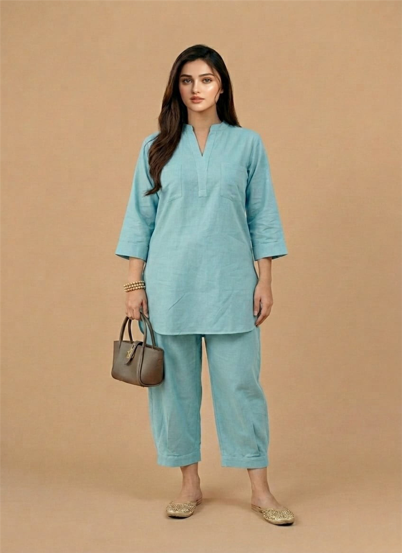 Blue Cotton Kurta Set After Six Wear