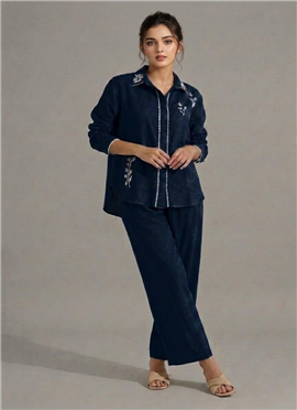 Blue Cotton Linen Stylish Co Ord Set
