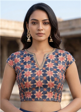 Blue Cotton Printed Blouse