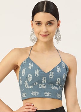 Blue Cotton Printed Blouse