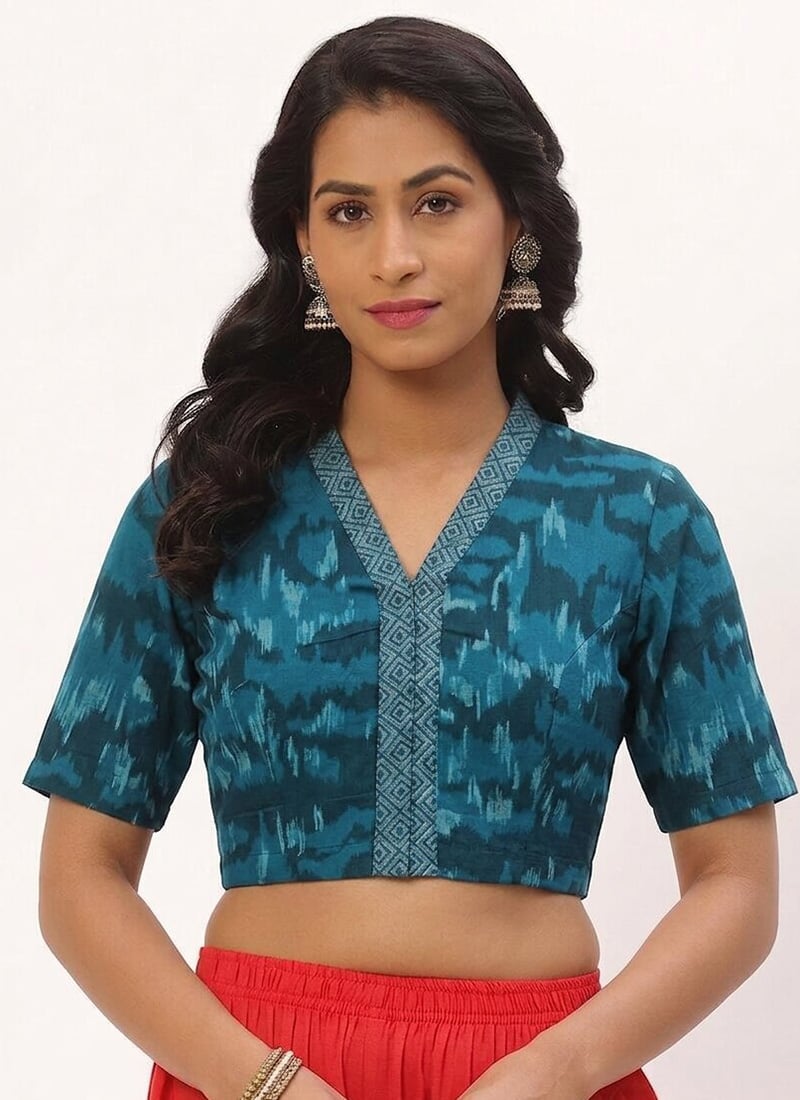 Blue Cotton Printed Classy Blouse Work Wear