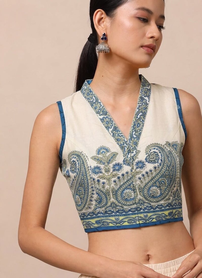 Blue Cotton Printed Classy Blouse After Six Wear