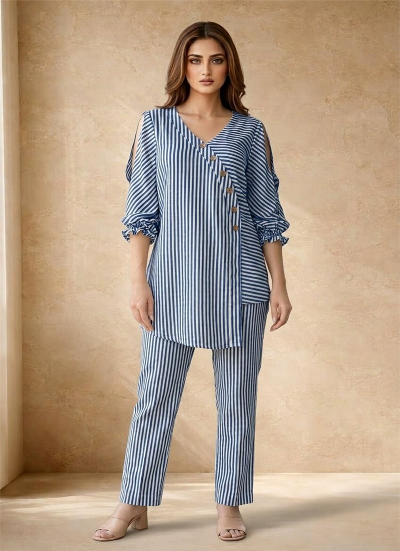 Blue Cotton Printed Kurta Pant Set  After Six Wear