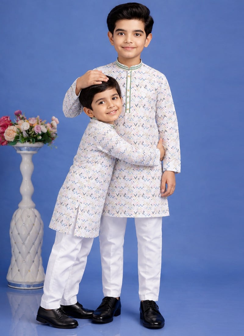 Blue Cotton Printed Kurta Pyjama Set