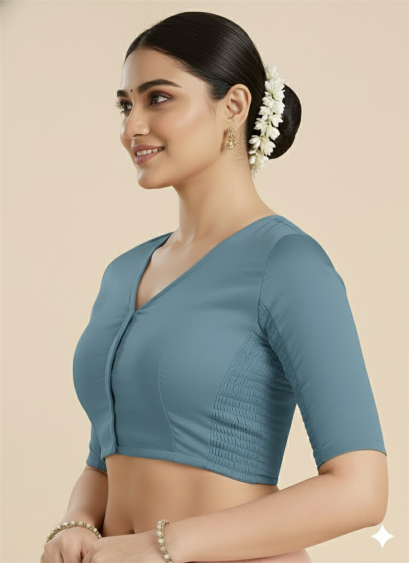 Blue Cotton Smocking Blouse Party Wear