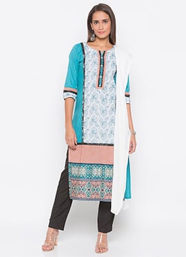 Blue Cotton Straight Pant Suit