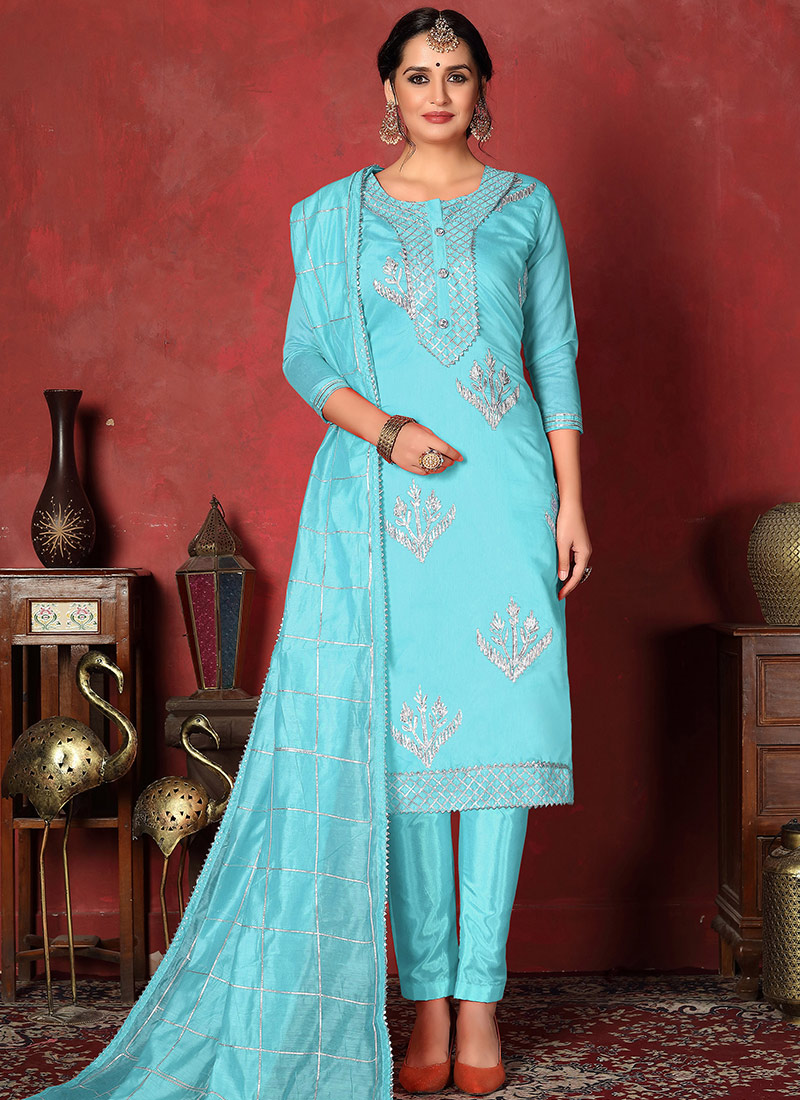 Buy Blue Cotton Straight Pant Suit, Gota, straight pant suit Online