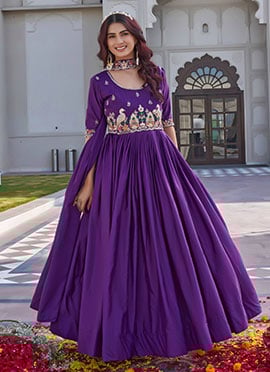 Blue Crepe Silk Embroidered Sequins Beads Thread Anarkali Suit