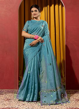 Blue Crush Silk Thread Saree
