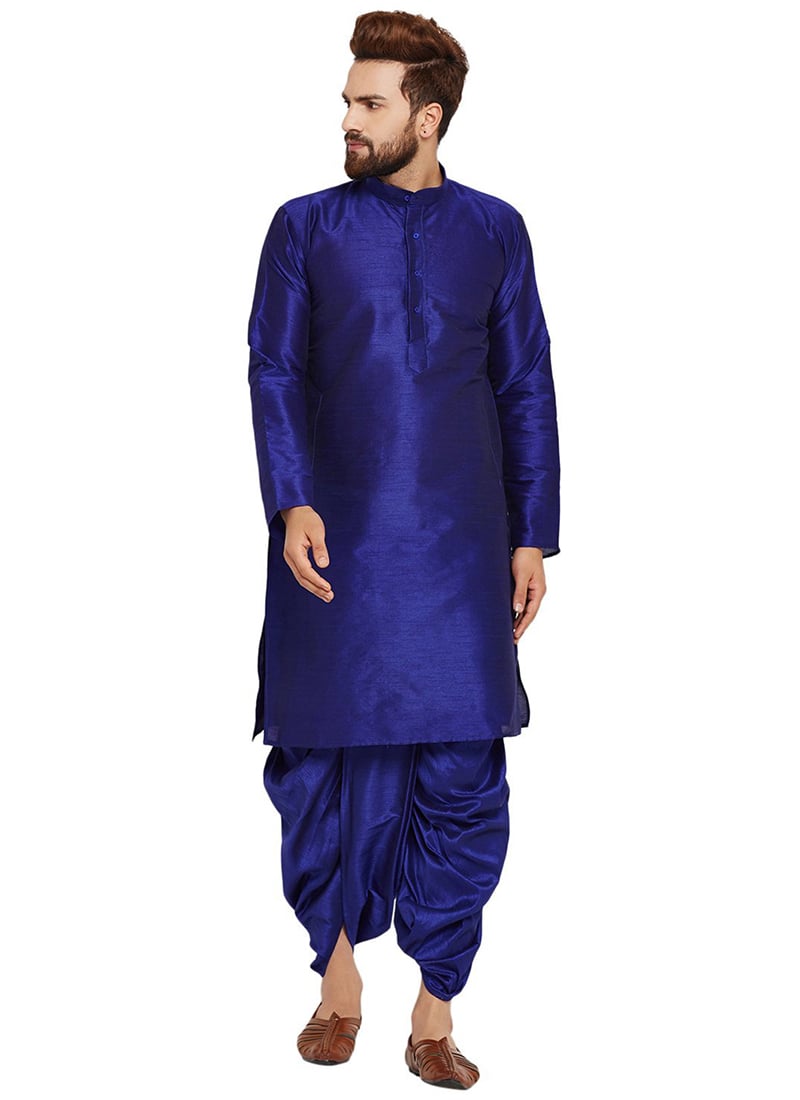 Blue Art Dupion Silk Kurta Pyjama