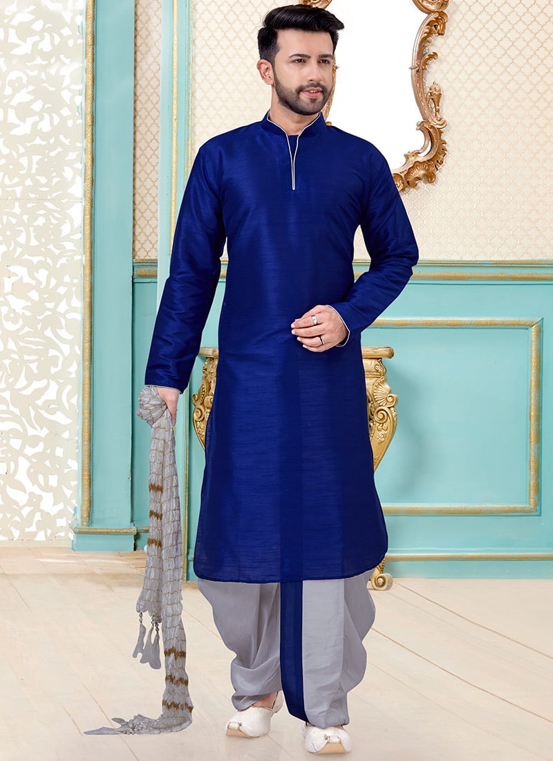 Blue Dupion Silk Kurta Pyjama