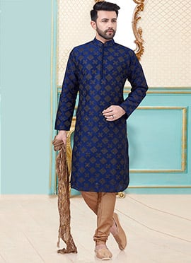 Blue Dupion Silk Kurta Pyjama