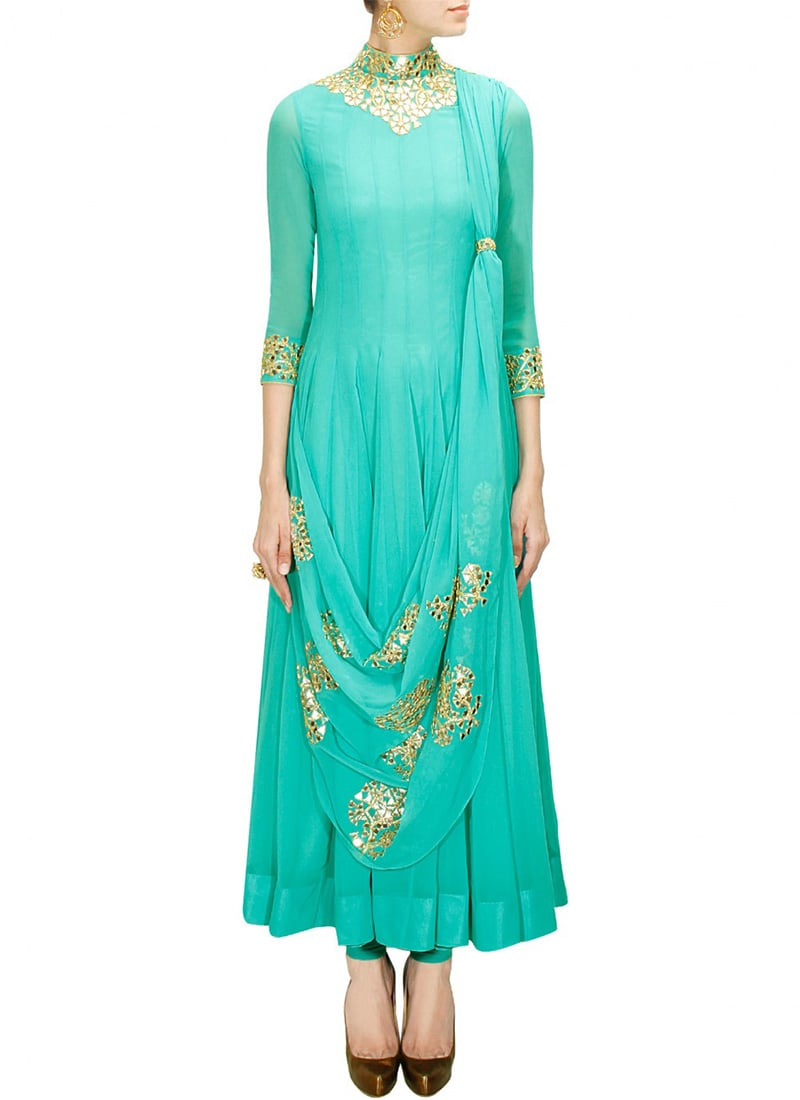 Blue Embroidered Anarkali Suit