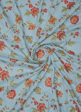 Blue Embroidered Art Silk Fabric
