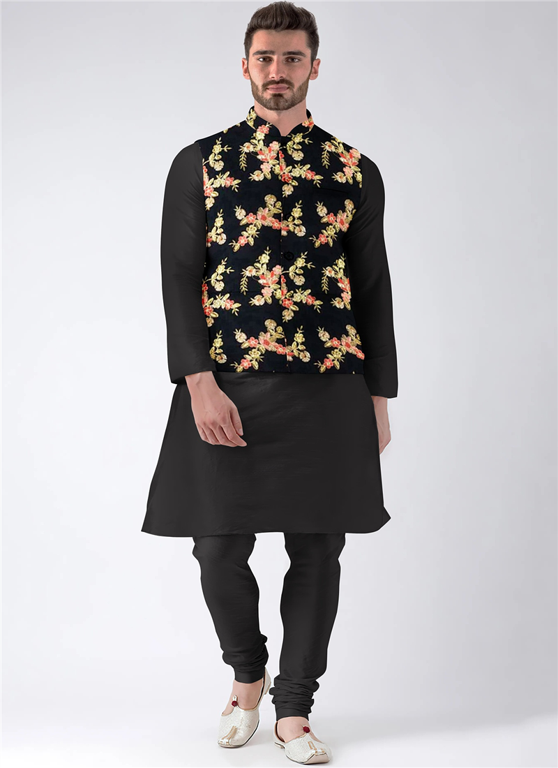 Black Embroidered Velvet N Black Bandi Set Party Wear