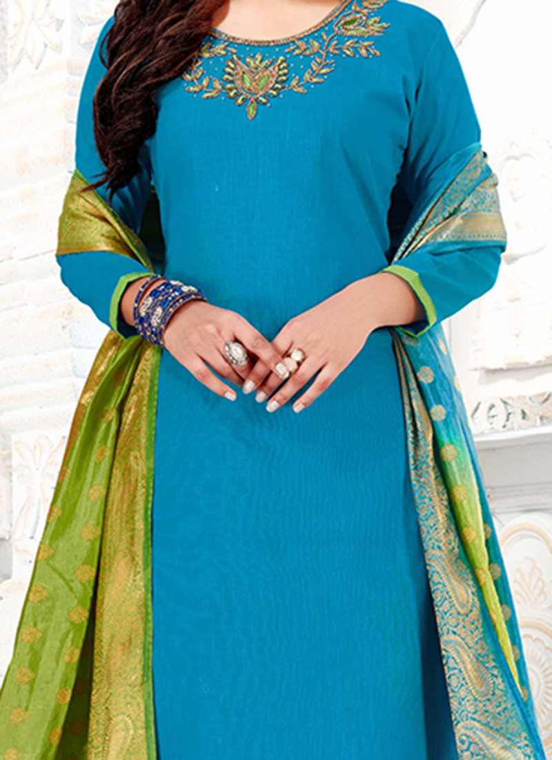 Buy Blue Embroidered Churidar Suit After Six Wear, Benarasi , Zari