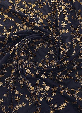 Blue Embroidered Cotton Fabric