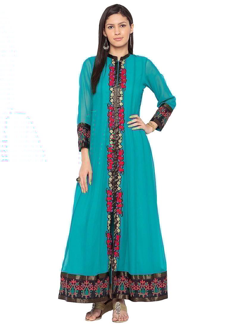 Buy Blue Embroidered Kurta Churidar Set, Embroidered, kurta churidar set Online Shopping