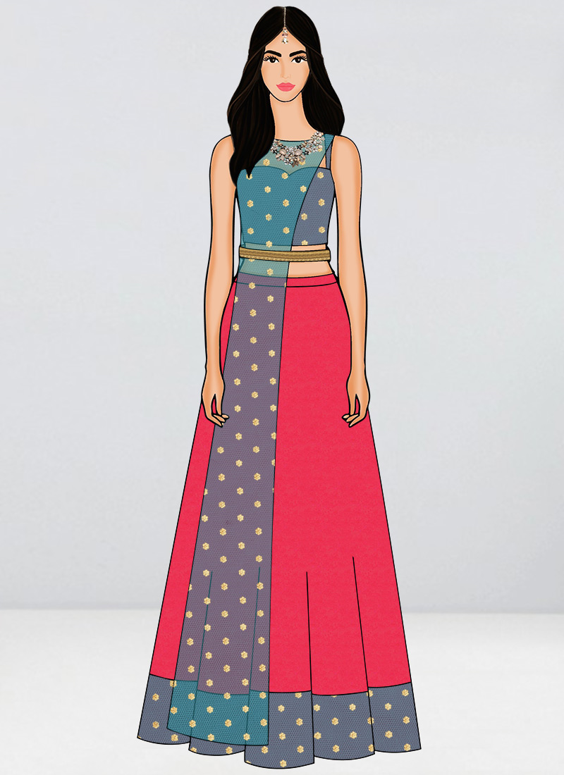 Shop Blue Embroidered Net Crop Top N Skirt Made to Measure dress for