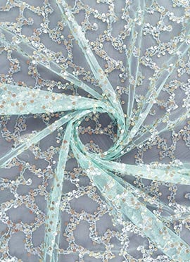 Blue Embroidered Net Fabric