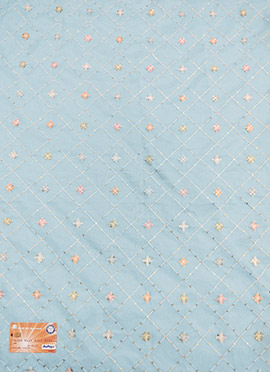 Blue Embroidered Organza Fabric