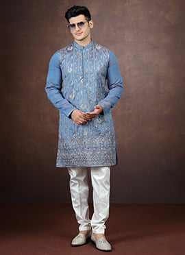 Blue Embroidered Silk Kurta Pyjama