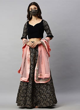 Blue Embroidered Velvet Bridal Lehenga Set