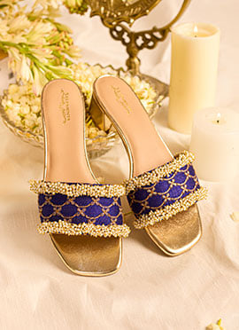 Blue Embroidered With Moti Work Slider Heel