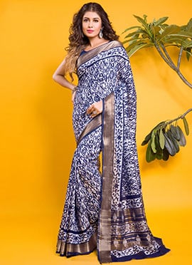 Blue Ethnic Chanderi Silk Indigo Printed Saree