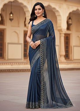 Blue Fandy Silk Stones Saree
