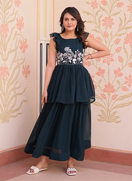 Blue Faux Georgette Embroidered Anarkali Gown Festive Wear