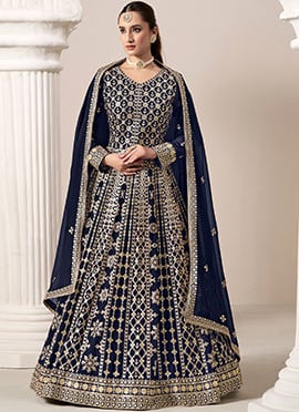 Blue Georgette Embroidered Anarkali Suit