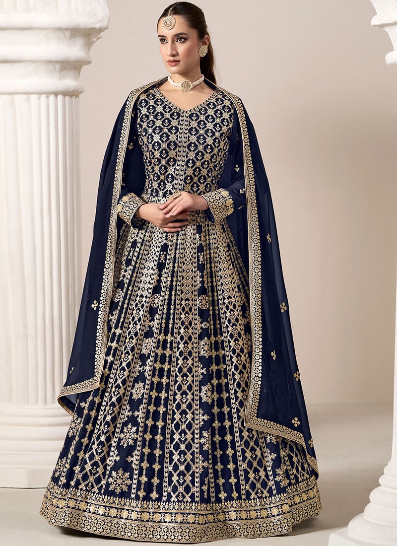 Blue Faux Georgette Embroidered Anarkali Suit Festive Wear