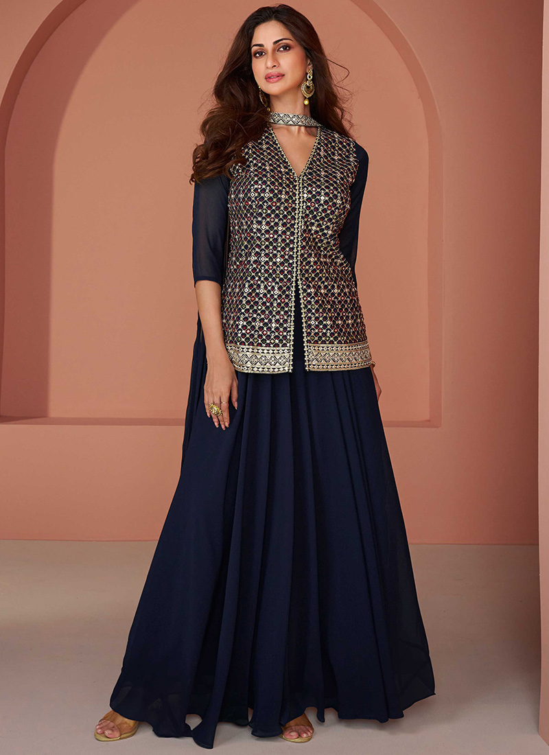Blue Bindiya Faux Georgette Embroidered Suit Set main image 0