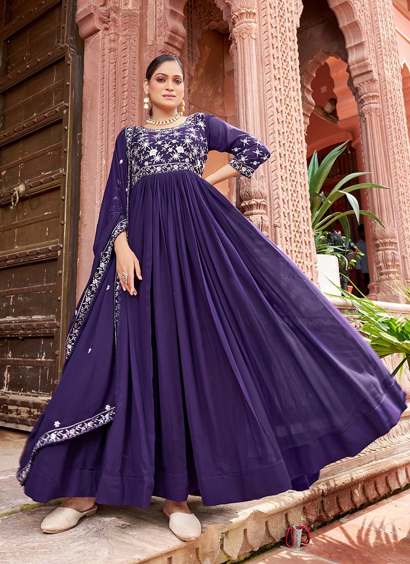 Blue Faux Georgette Embroidered Sequins Anarkali Suit Festive Wear