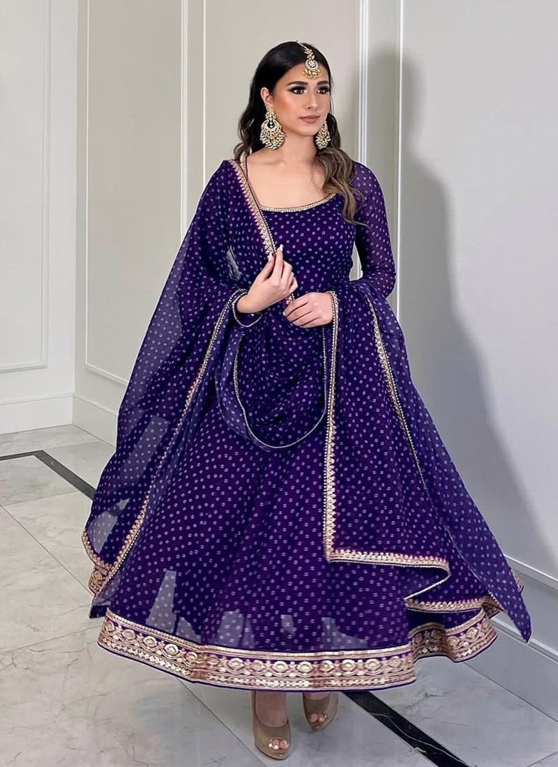 Blue Georgette Embroidered Sequins Anarkali Suit Festive Wear