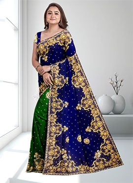 Blue Faux Georgette Hand Work Saree