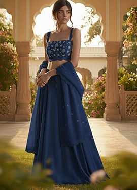 Blue Faux Georgette Resham Sequins Lehenga