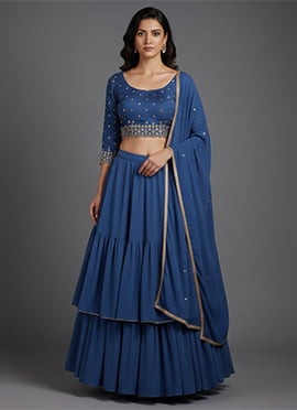 Blue Faux Georgette Resham Zari Work Lehenga