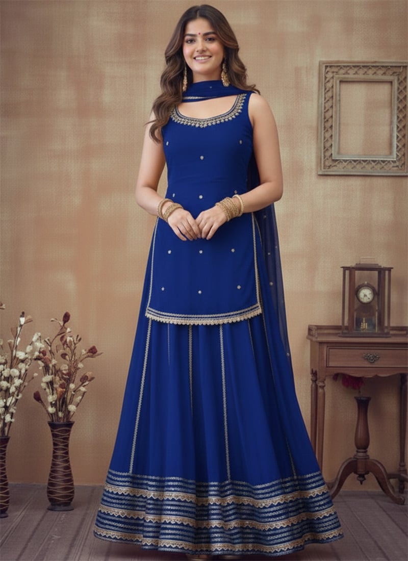 Blue Faux Georgette Sequins A Line Lehenga Festive Wear