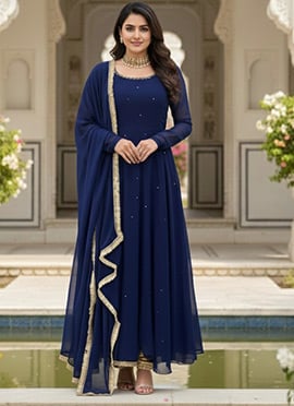 Blue Faux Georgette Sequins Anarkali Suit