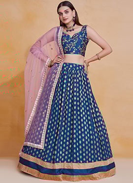 Blue Faux Georgette Zari Embroidered Graceful Lehenga