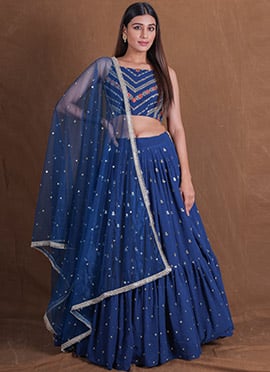 Blue Georgette Zari Embroidered Sequins Stunning Lehenga