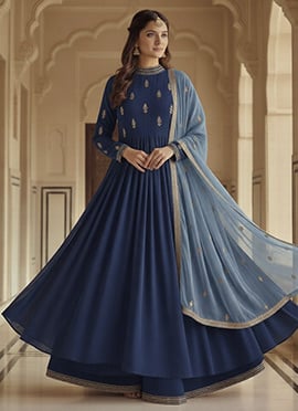 Blue Faux Georgette Zari Sequins Anarkali Suit