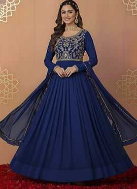 Blue Faux Georgette Zari Sequins Anarkali Suit