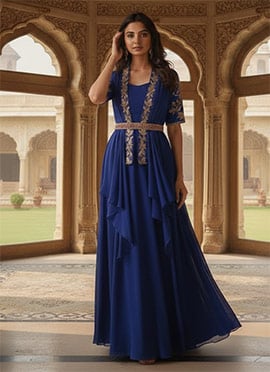 Blue Faux Georgette Zari Sequins Gown