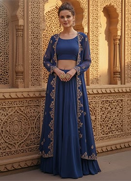Blue Georgette Zari Sequins Indowestern Set